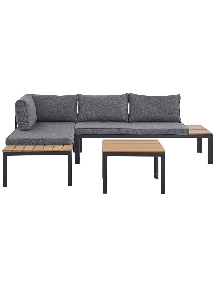 Beliani 3-tlg Lounge Set PIENZA in Grau/Schwarz/Heller Holzfarbton günstig kaufen onesize