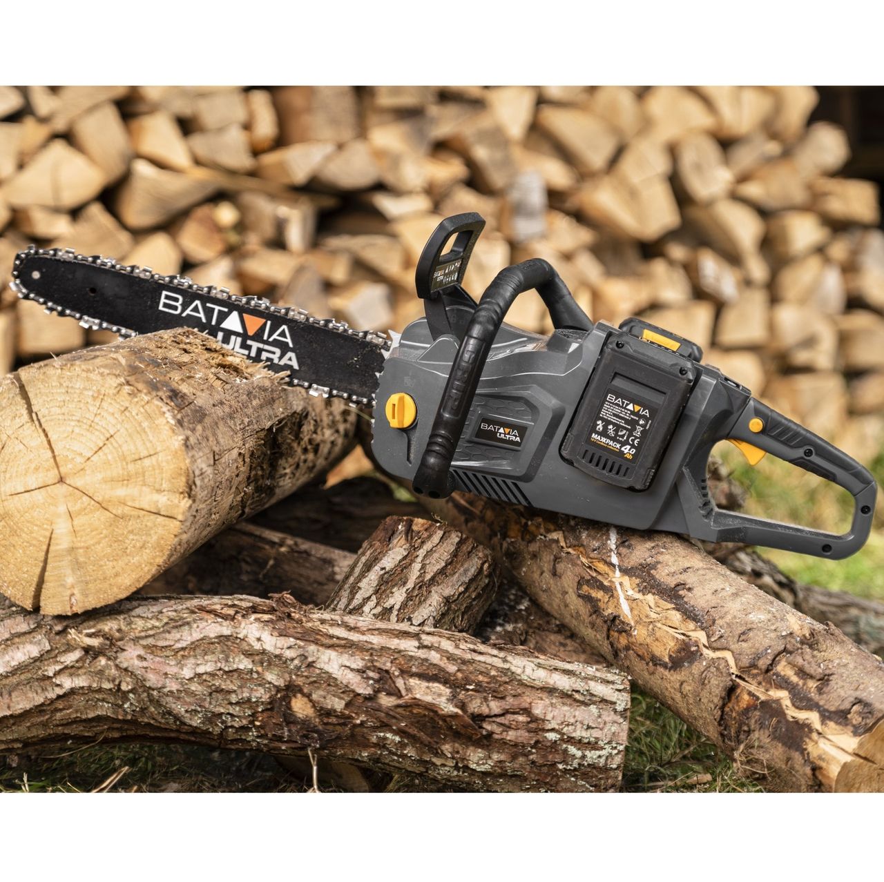 Batavia 36V (2x18 V) Brushless Akku-Kettensäge(mit 2x 4Ah Akku und Doppel-Ladegerät)