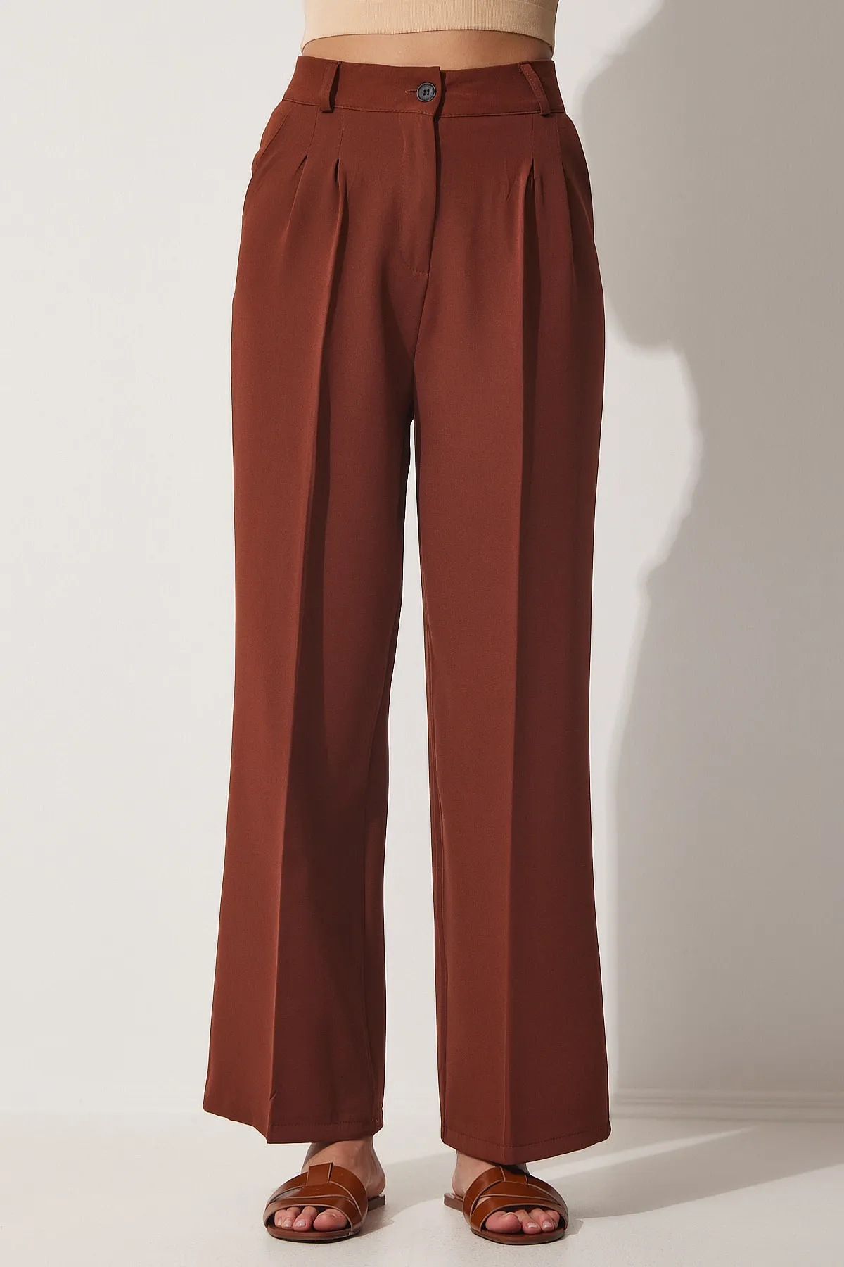 Happiness İstanbul  Braune, maskuline Webhose mit weitem Bein für Damen HG00001