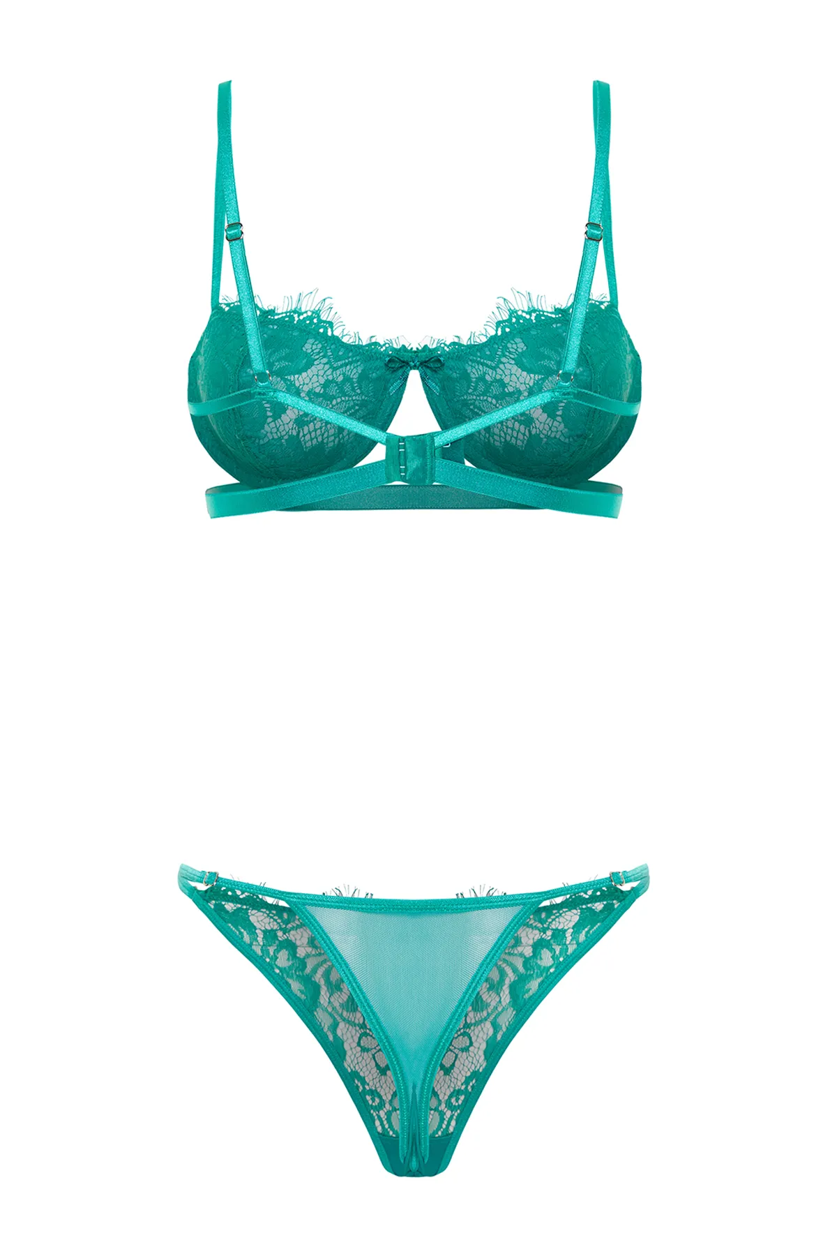 Trendyol Collection  Grünes Dessous-Set aus Strick mit Spitzenträgern und ohne Kappe THMAW23CC00013