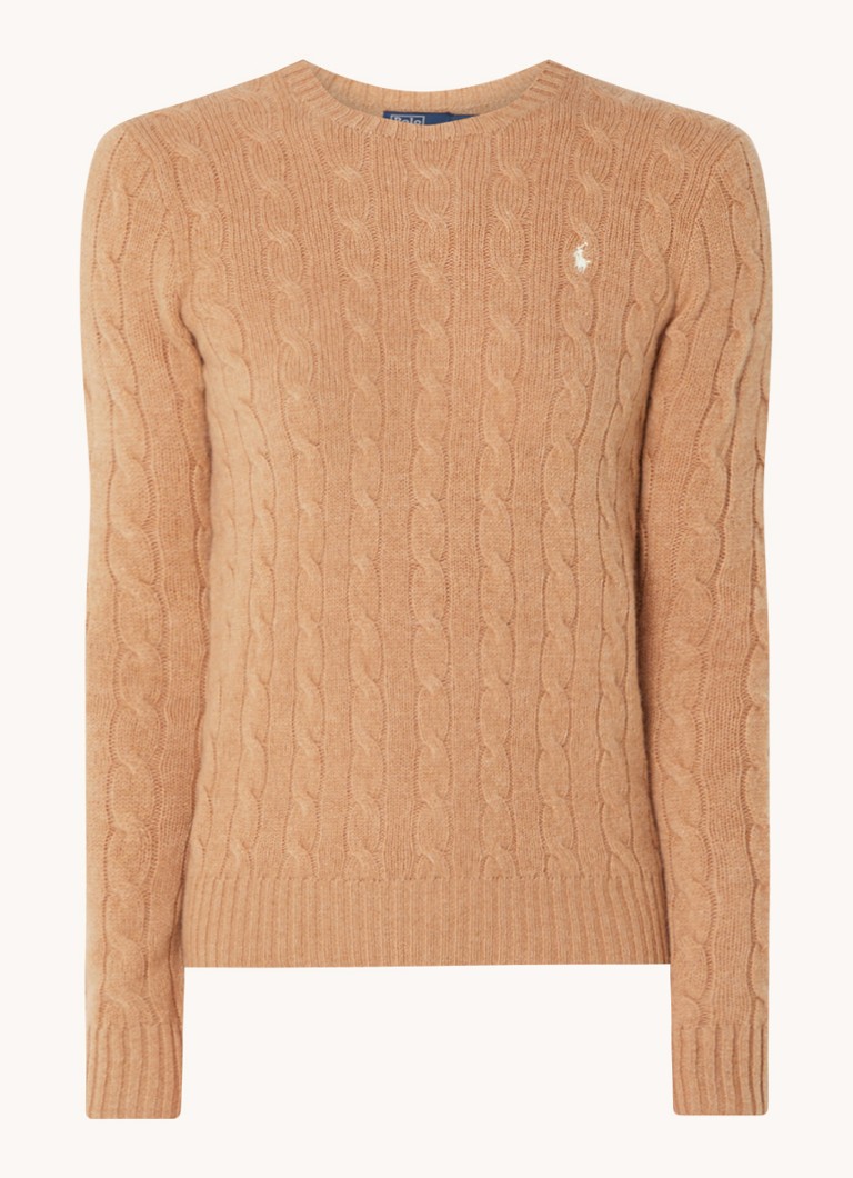Ralph Lauren Julianna cable-knit pullover in cashmere blend with logo embroidery