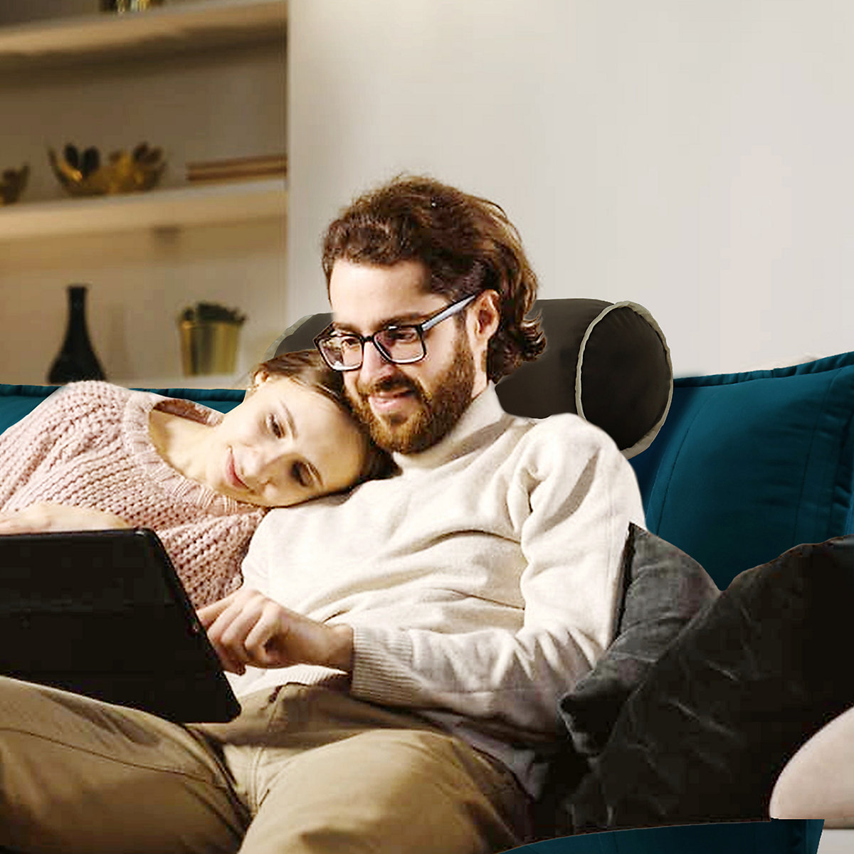 Großes Nackenrollkissen, dekoratives Bolster Kissen für Bett oder Sofa, Bein- und Kniestützkissen mit abnehmbarem Samtbezug