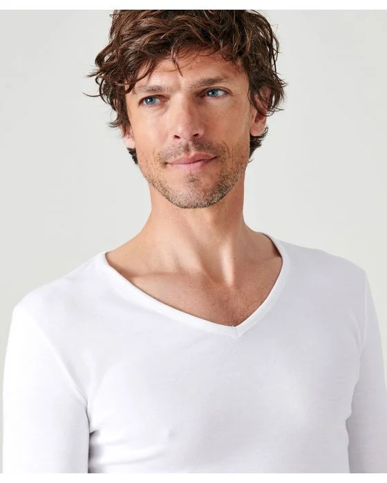 Tee-shirt col V, maille interlock Thermolactyl