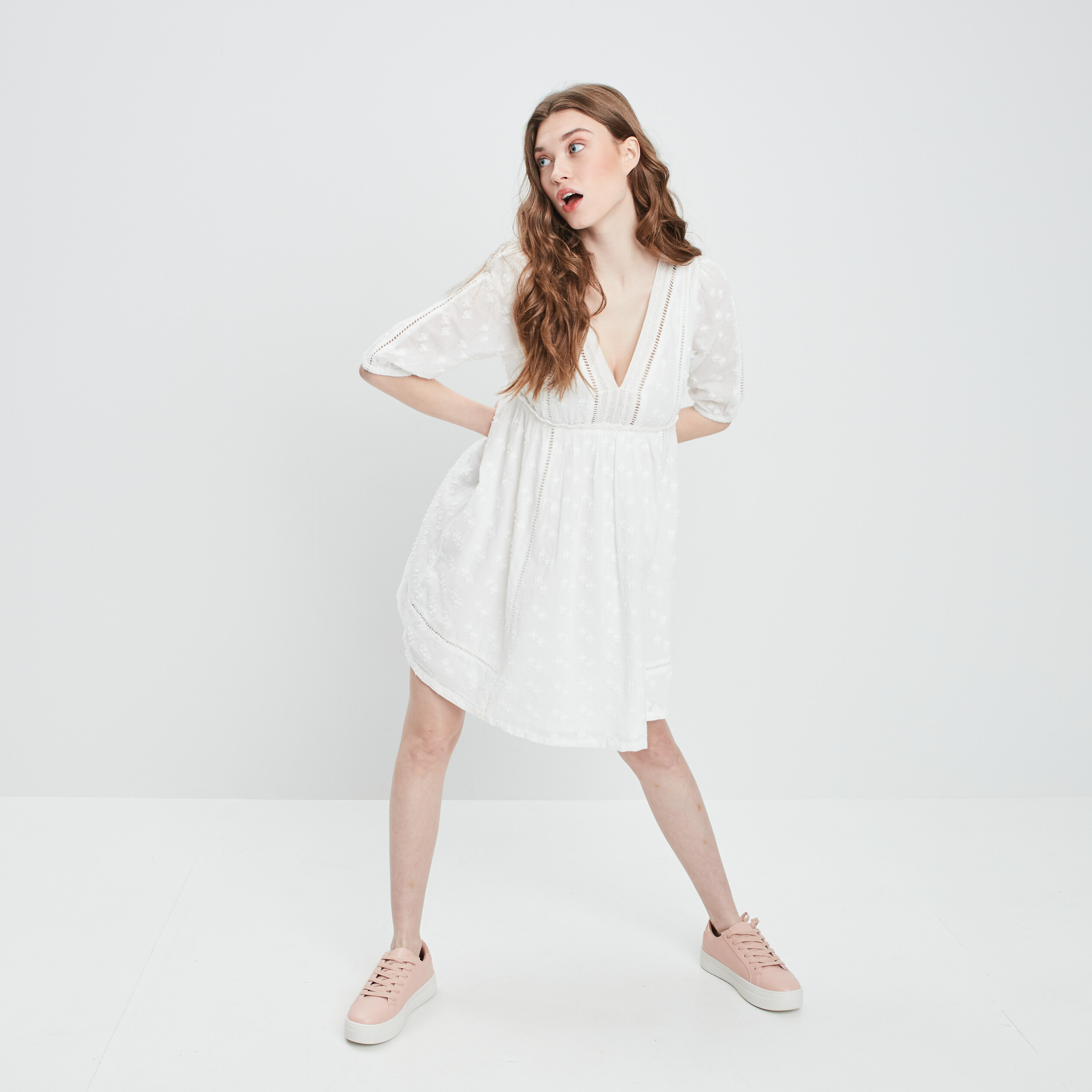 Robe évasée col en V Liberto ivoire femme | La Halle