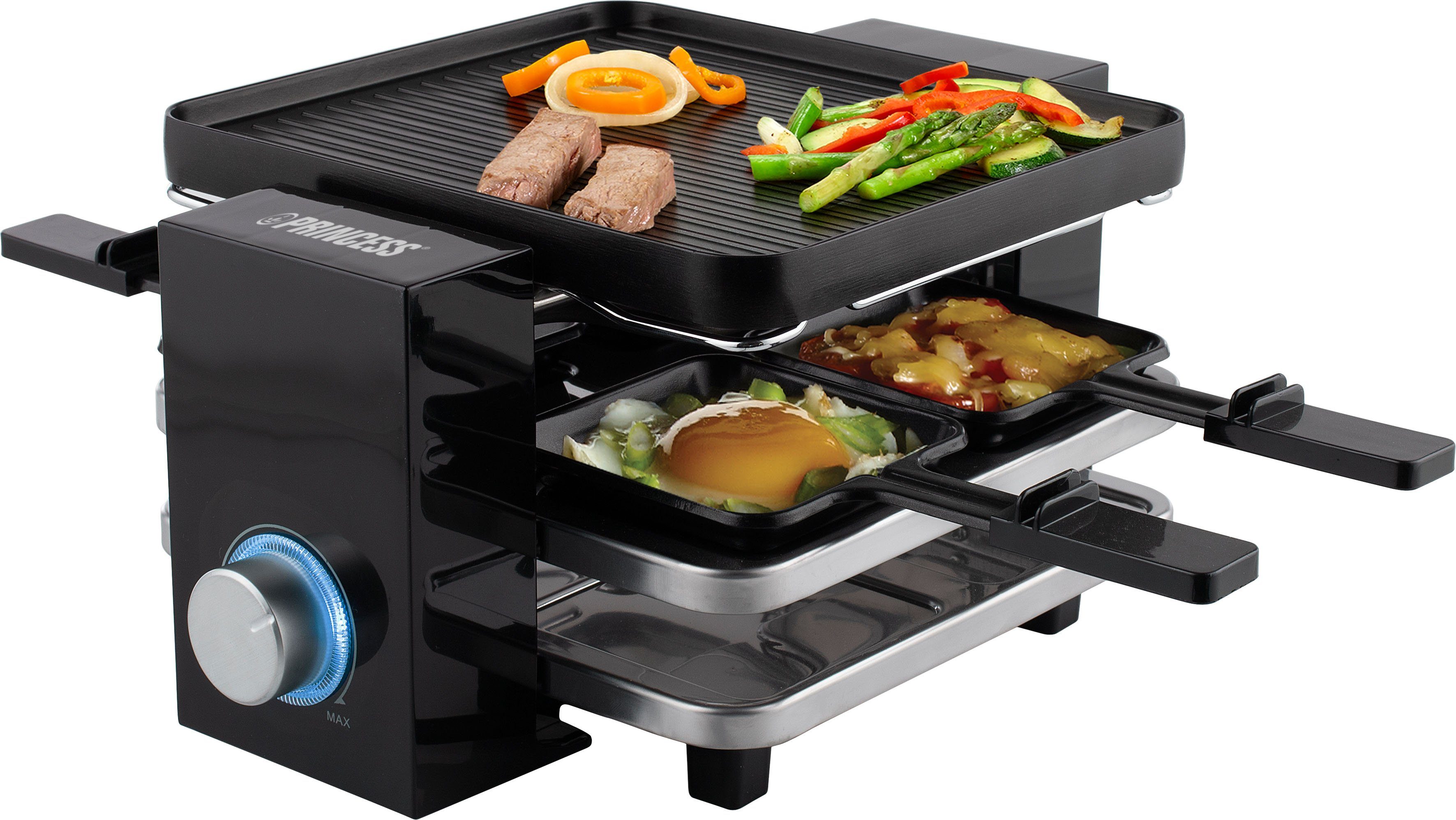 PRINCESS Raclette 162915 4, 4 Raclettepfännchen, 700 W, Piano-Schwarz