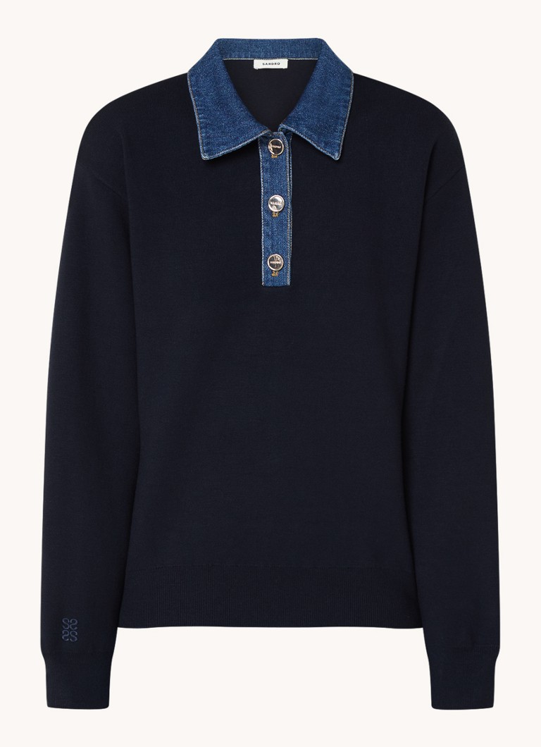 Pulover Sandro tricotat fin cu guler polo