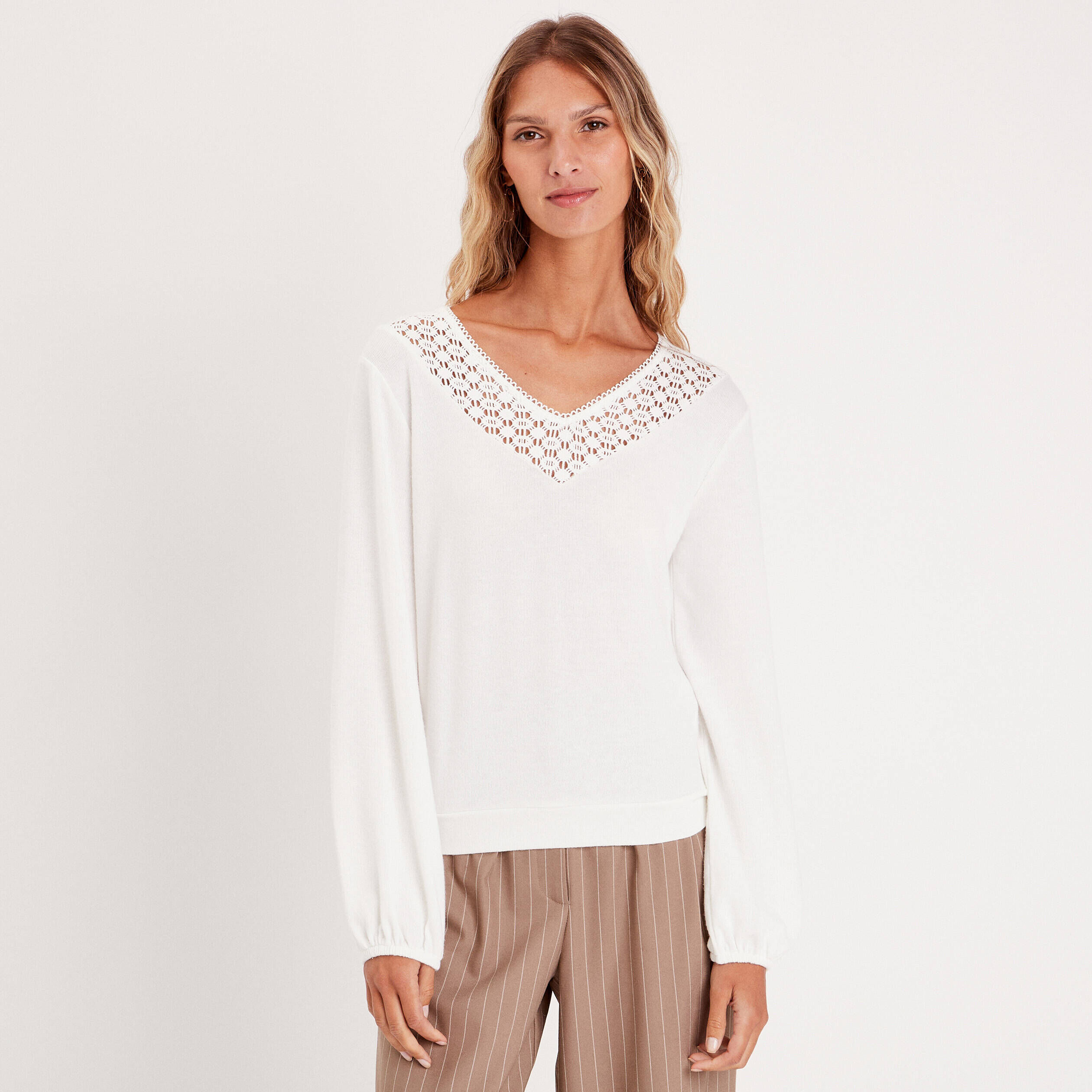 T-shirt manches longues blanc femme | Cache Cache
