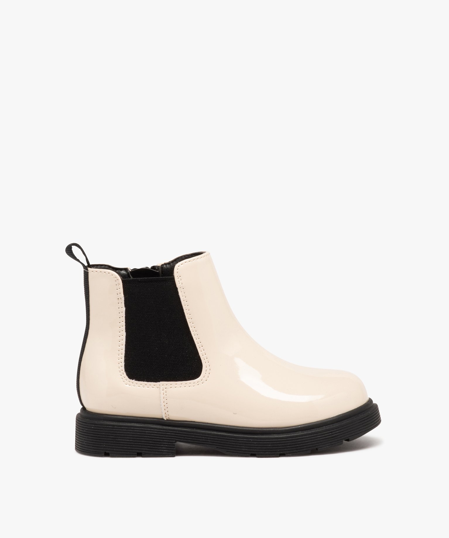 Bottes fille Chelsea vernies à zip beige | GEMO