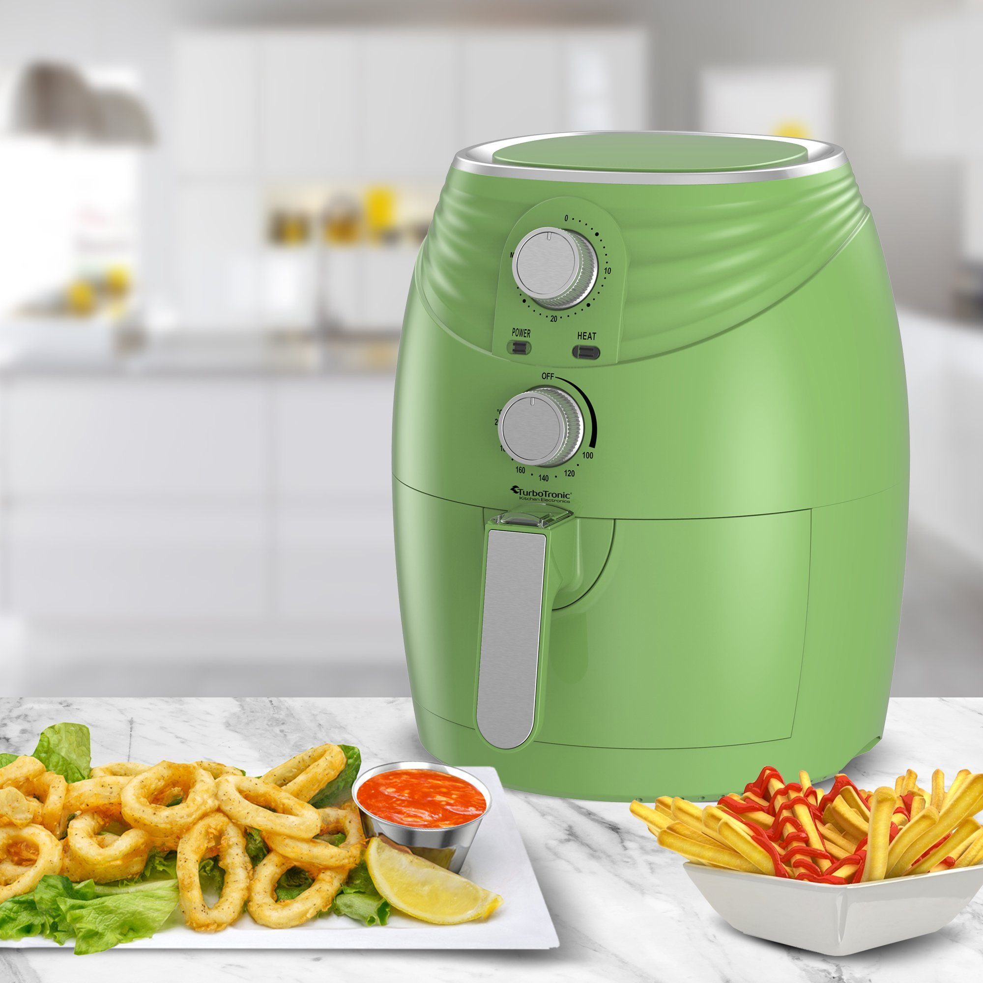 TurboTronic by Z-Line Heißluftfritteuse 3,5 Liter, stufenlose Fritteuse Fettfrei ohne Öl, 50°C - 200°C Power, 1200 W, Camping Retro Airfryer AF11M