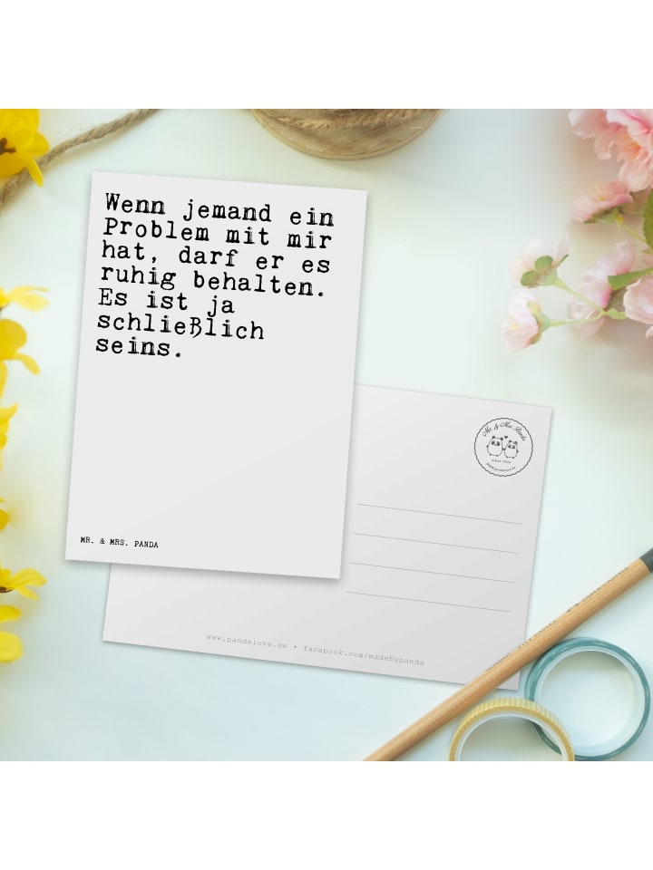 Mr. & Mrs. Panda Postkarte Wenn jemand ein Problem... mit Spruch in Weiß günstig kaufen onesize