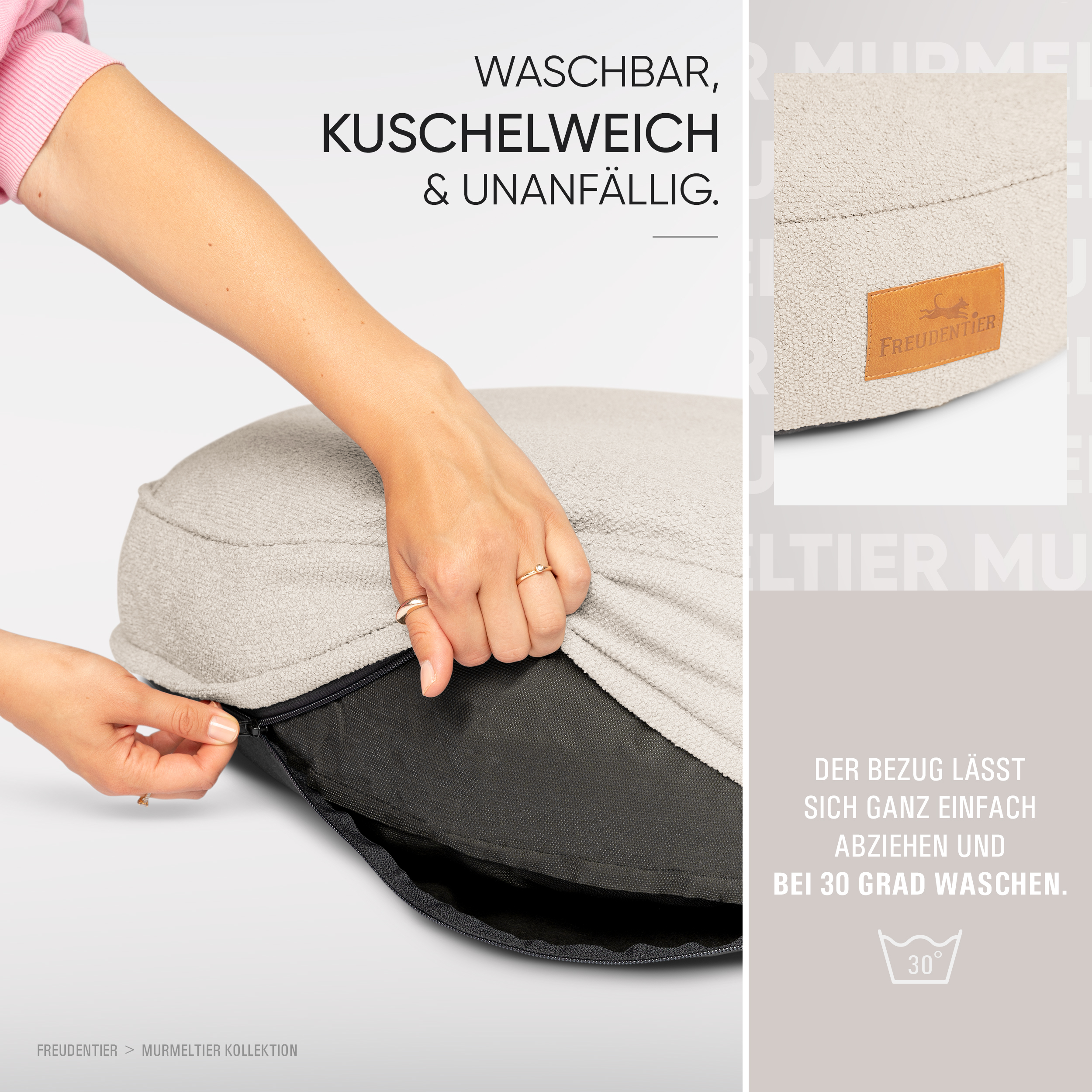 Freudentier Hundebetten Freudentier kuscheliges Hundebett mit Memory Foam ⌀100cm hellgrau 1 m