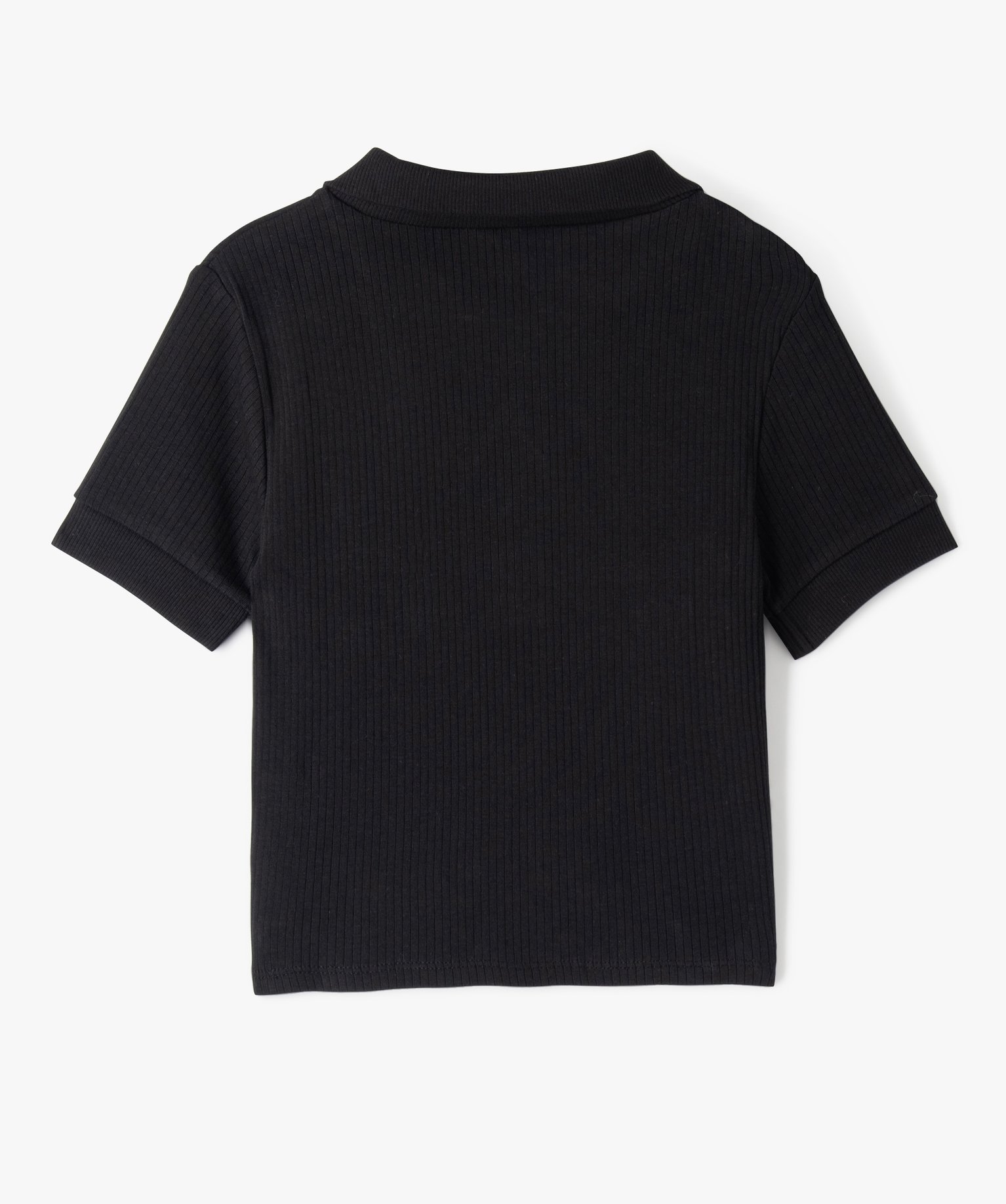 Polo fille à manches courtes avec col chemise noir | GEMO