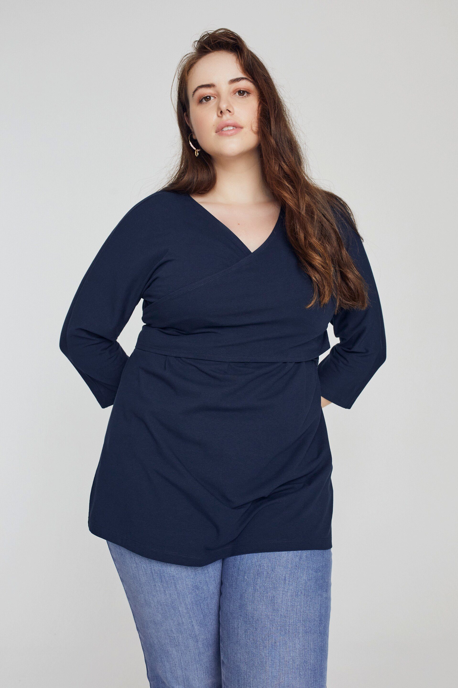 Ulla Popken Umstandsshirt Bellieva-Wickelshirt V-Ausschnitt Stilleinsatz