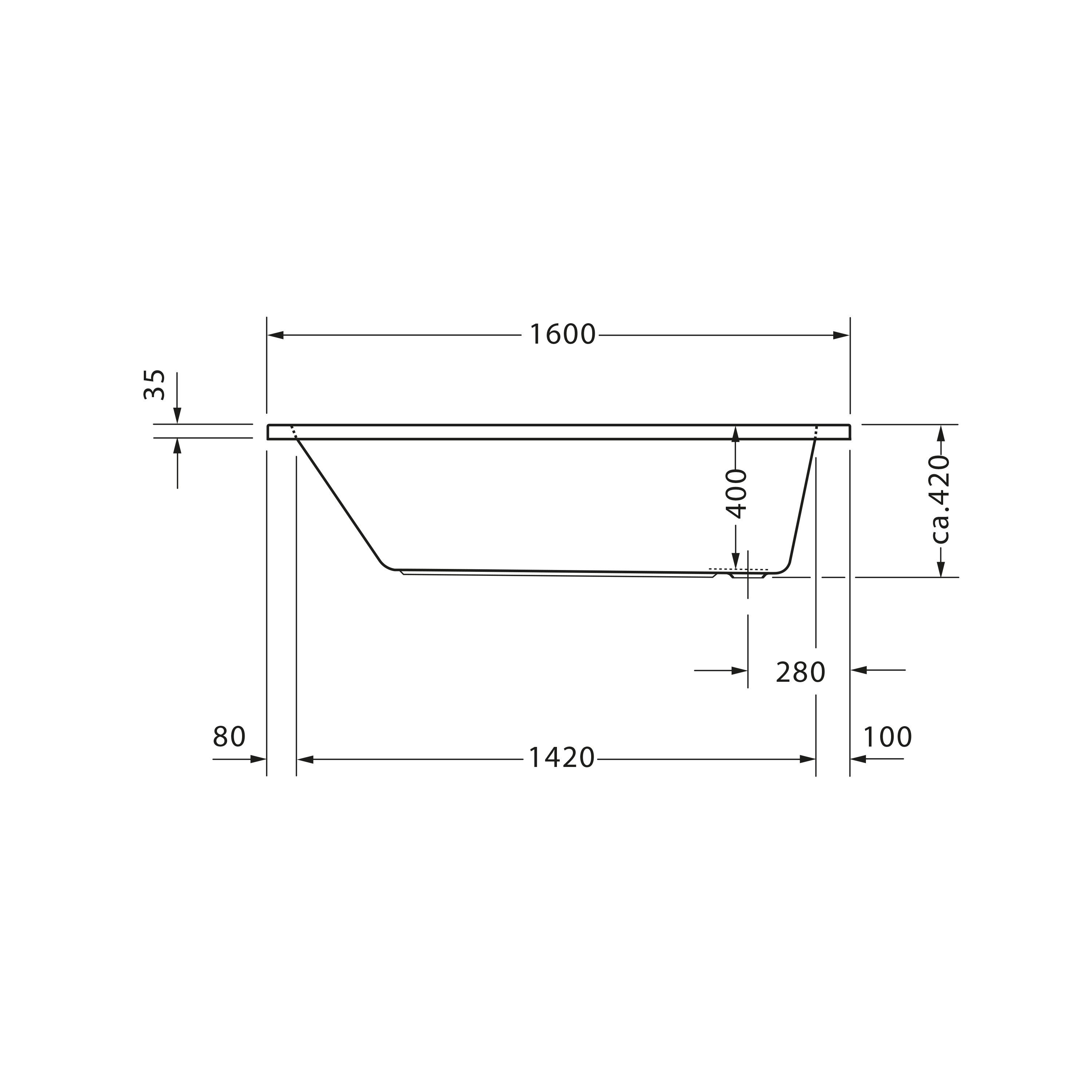 Duravit Badewanne D-Code 1600 x 700 mm Weiß Wanne mit Rückenschräge