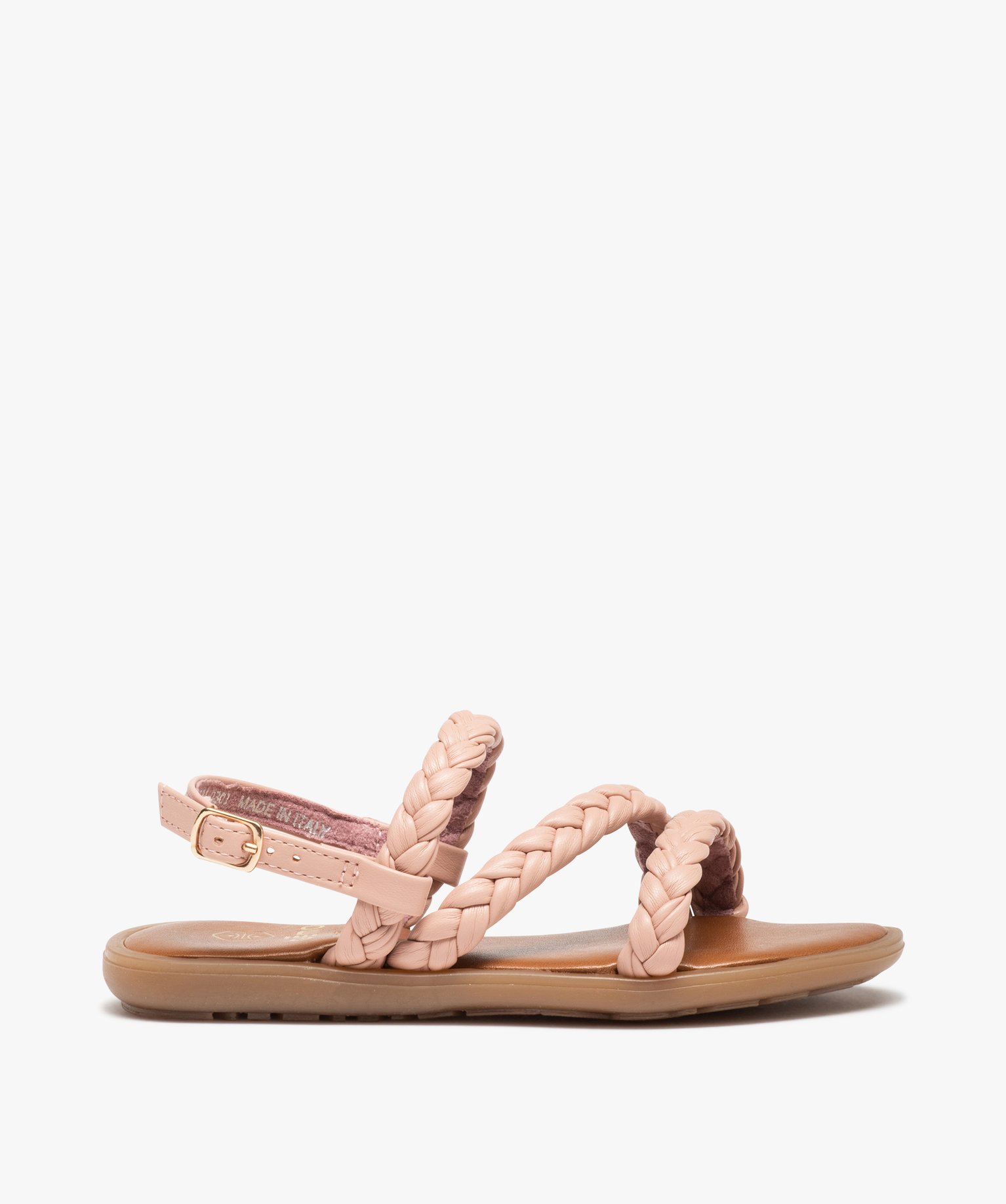 Nu-pieds fille à brides tressées unies rose | GEMO