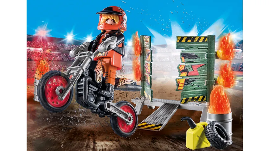 PLAYMOBIL 71256 - Starter Pack Stuntshow Motorrad mit Feuerwand