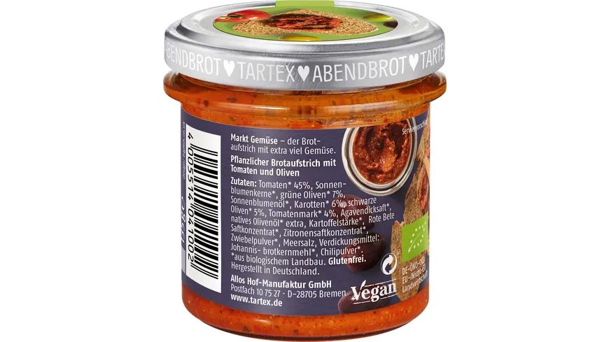Tartex Bio Marktgemüse Tomate Olive 135 g