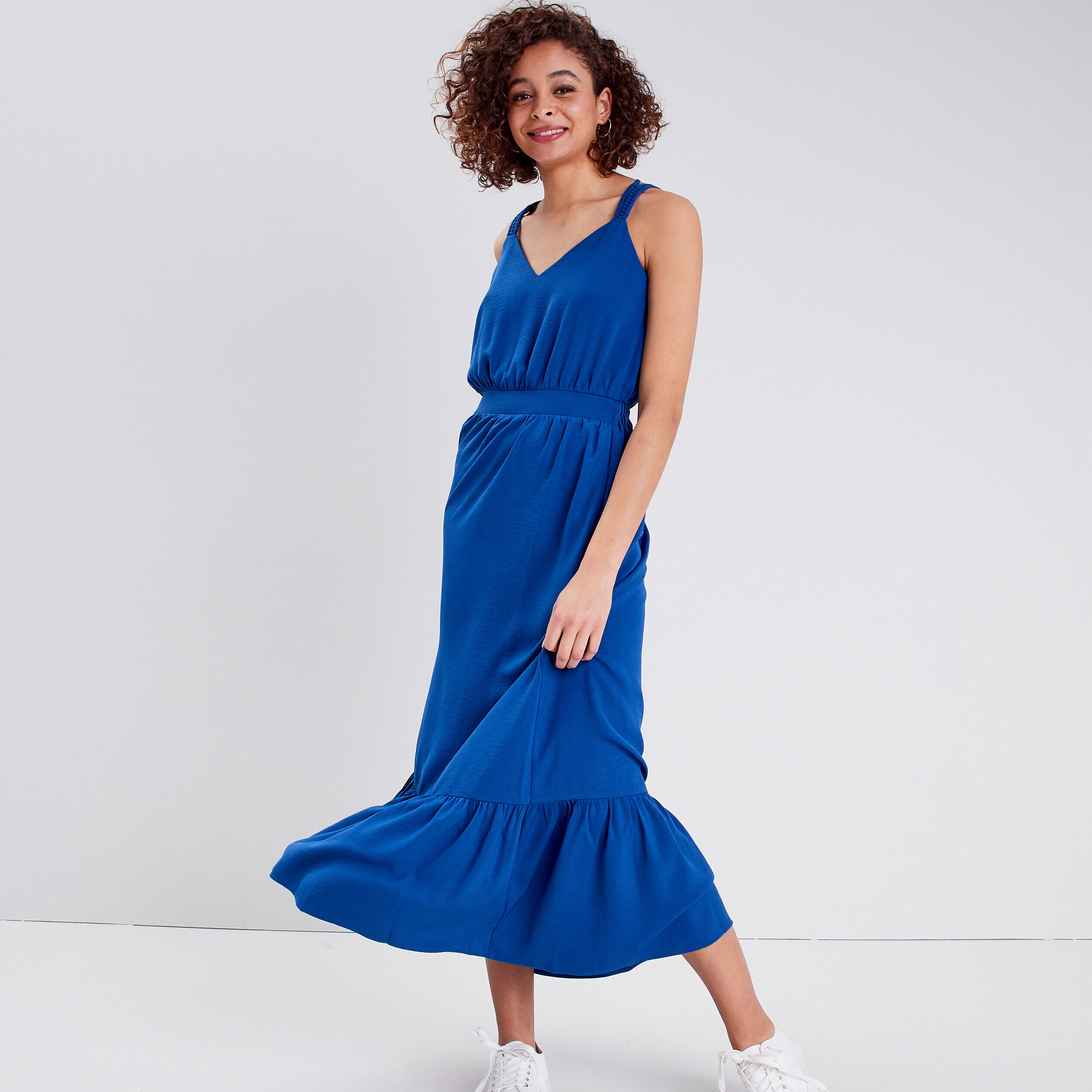 Robe longue évasée bleu femme | Cache Cache
