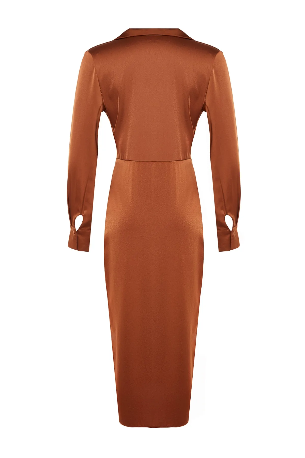 Trendyol Collection  Elegantes Abendkleid aus braunem, gewebtem Satin in Wickeloptik TPRAW24EL00111