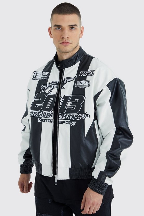 Tall kastige PU Moto-Jacke mit Applikation