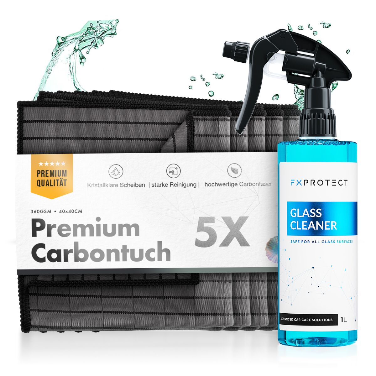 chemicalworkz Carbon Fiber Glass Towel Premium Glastuch 360GSM 40×40 5Stk.   Glasreiniger 1L