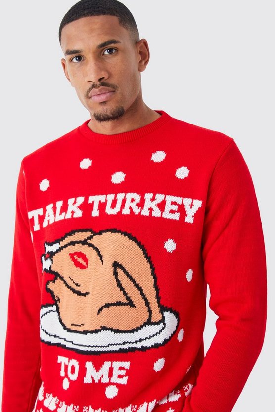Tall Weihnachtspullover mit Talk Turkey to Me Print