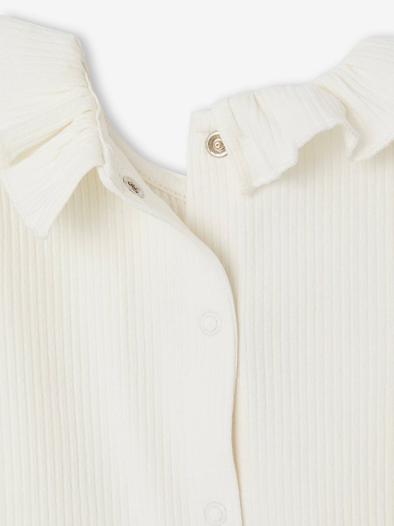 Vertbaudet Mädchen Baby T-Shirt mit Zierkragen Oeko-Tex - wollweiß