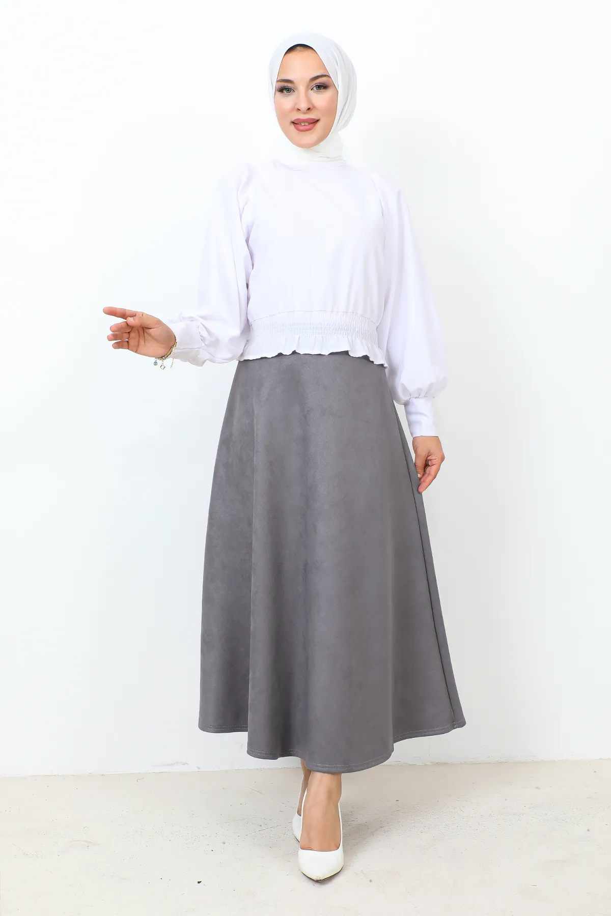 Tesettür Dünyası  Wildleder-Mevlana-Rock TSD0036 Anthrazit