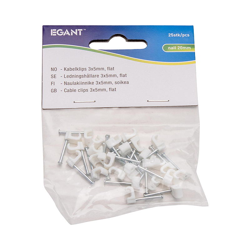 Egant Kabelklips 25-pk 3x5 mm flat hvit, Egant