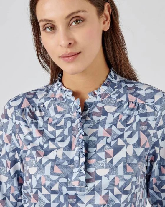 Tee-shirt volanté toucher peau de pêche, manches longues