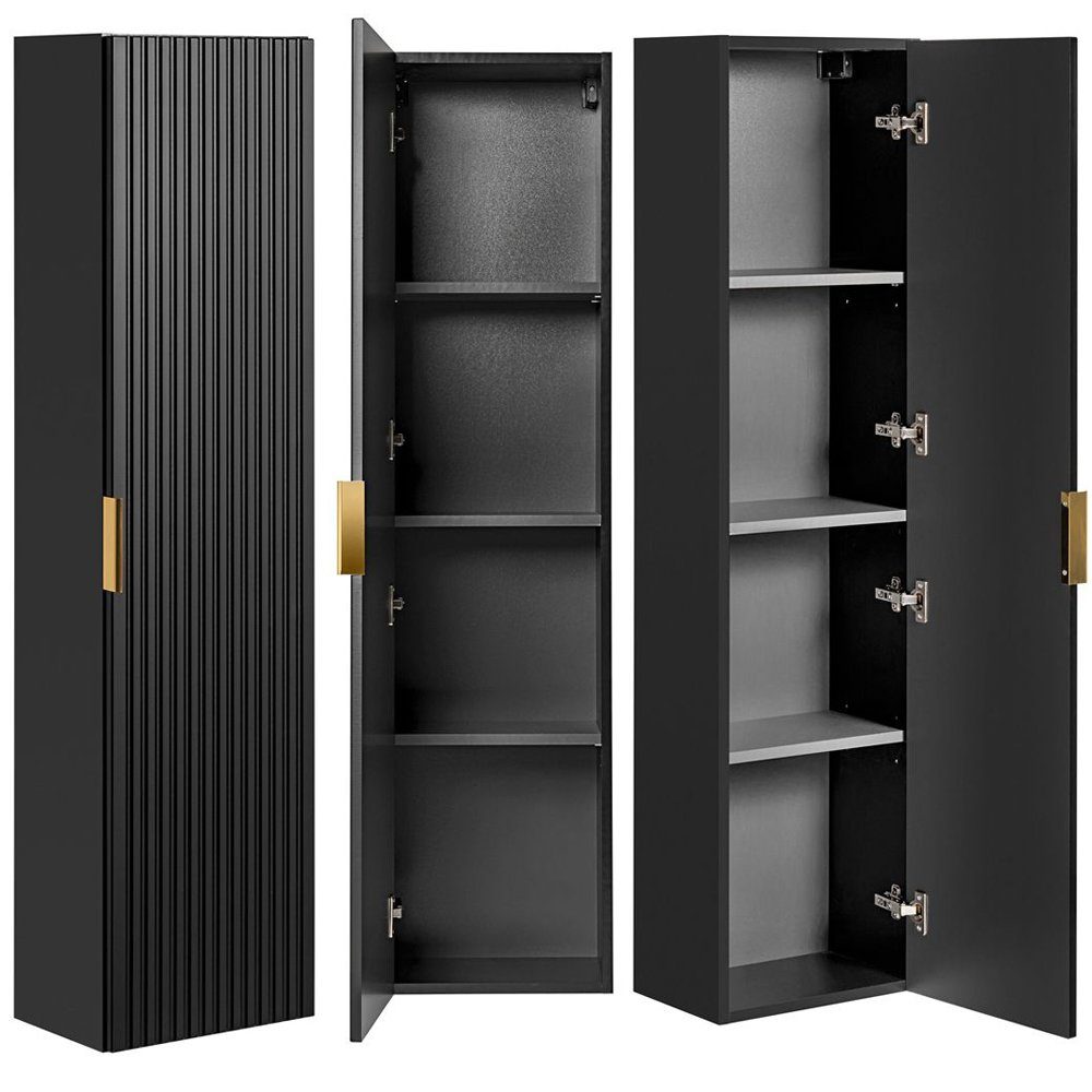 Lomadox Badmöbel-Set ADELAIDE-56-BLACK, (3-St), schwarz matt gerillte Front 131/200/46,5 cm