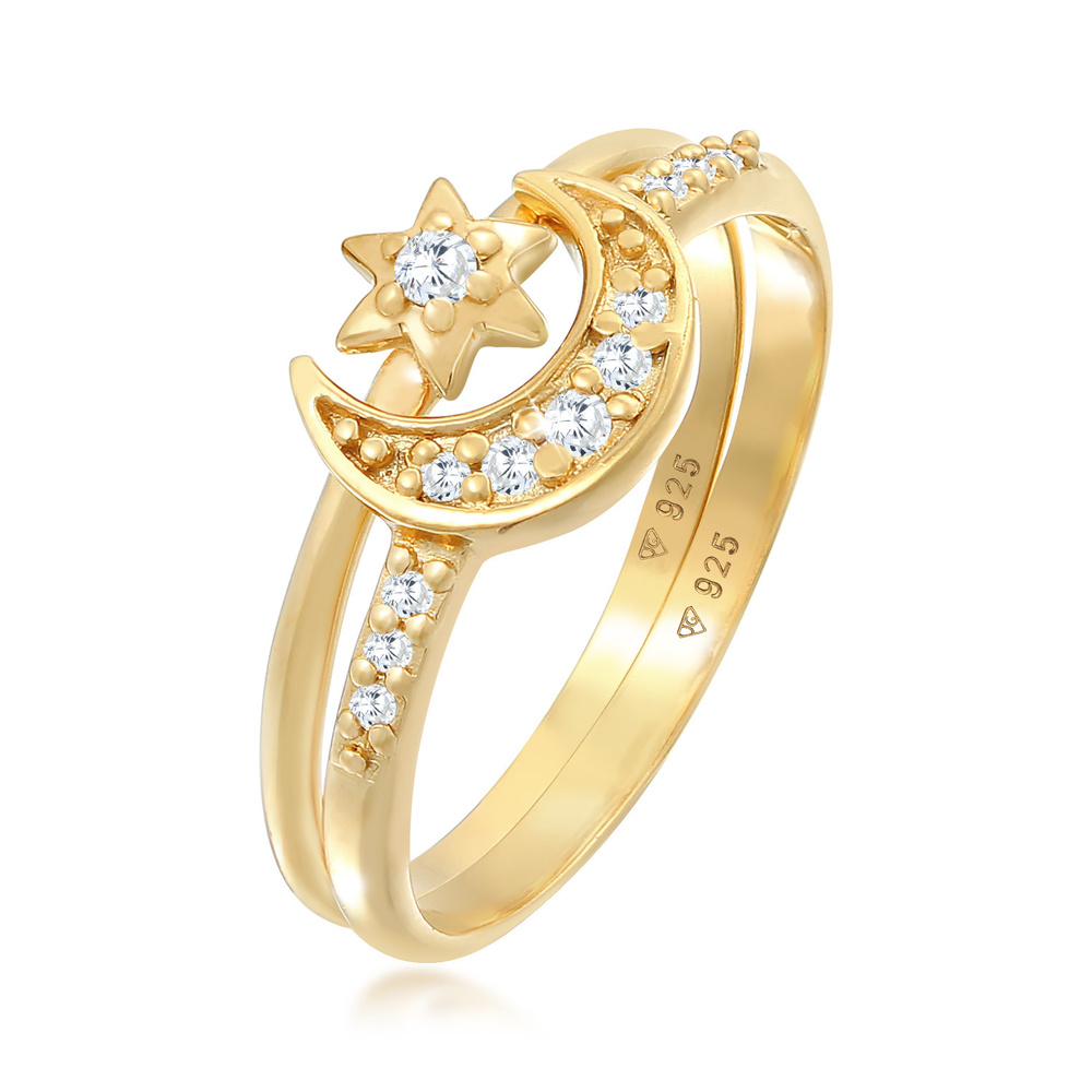 Elli Elli Bague Ensemble de bagues superposées pour femmes - Étoile Lune Astro Trend a Bague