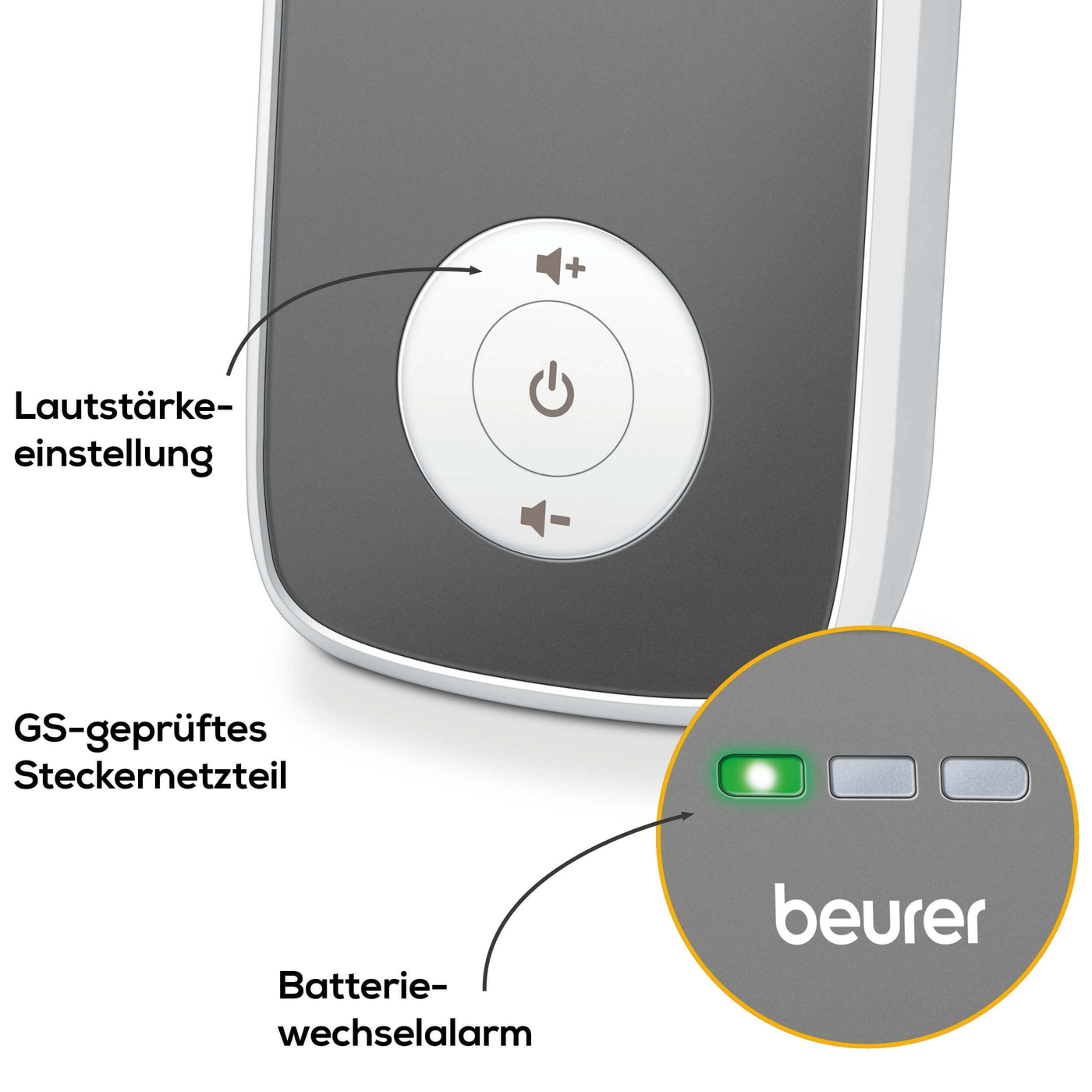 Beurer Babyphone BY 33-Babyphone mit optischer Geräuschpegelüberwachung & LED-Anzeige