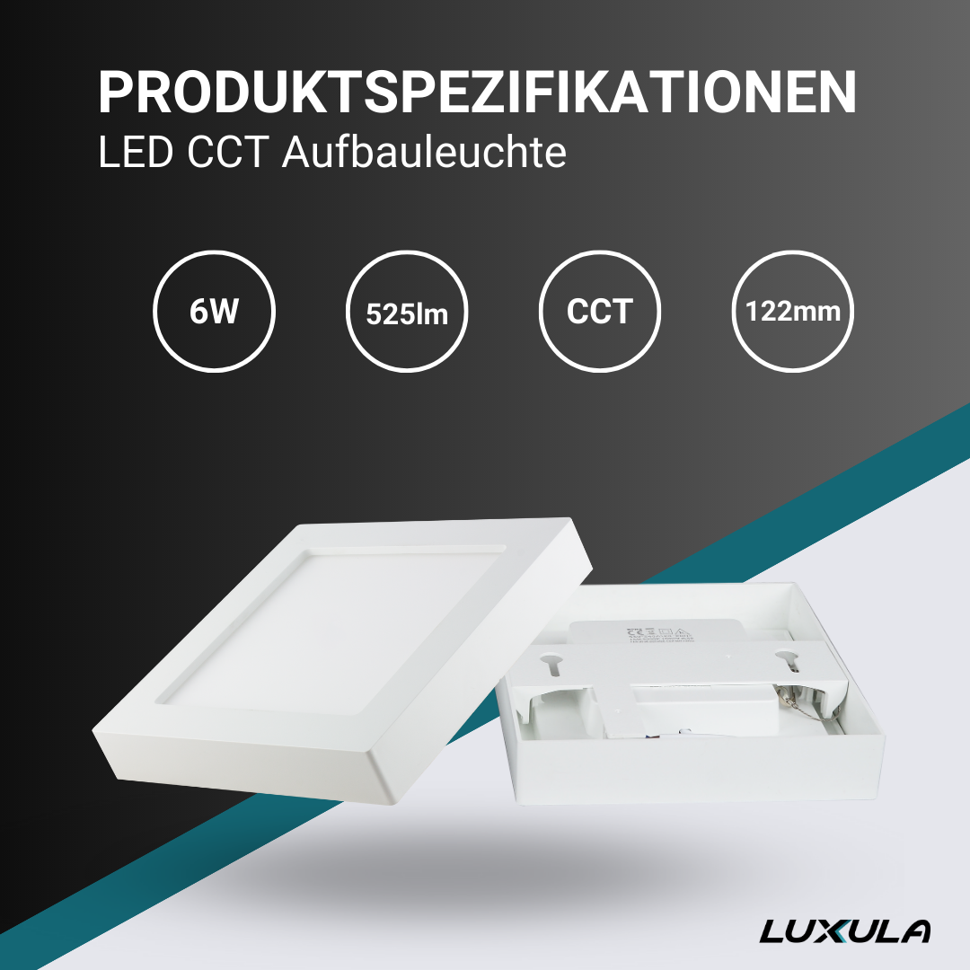 LUXULA LED CCT Aufbauleuchte, 6W, 122x122mm