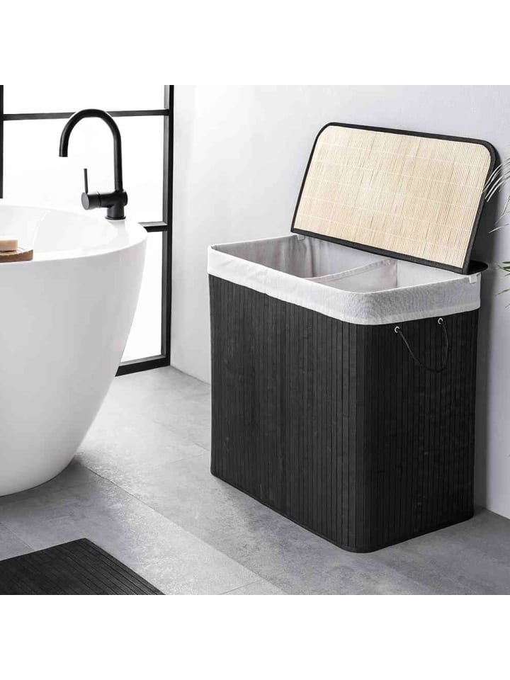 WohnDirect Wäschekorb mit Deckel BAMBOO in Schwarz günstig kaufen