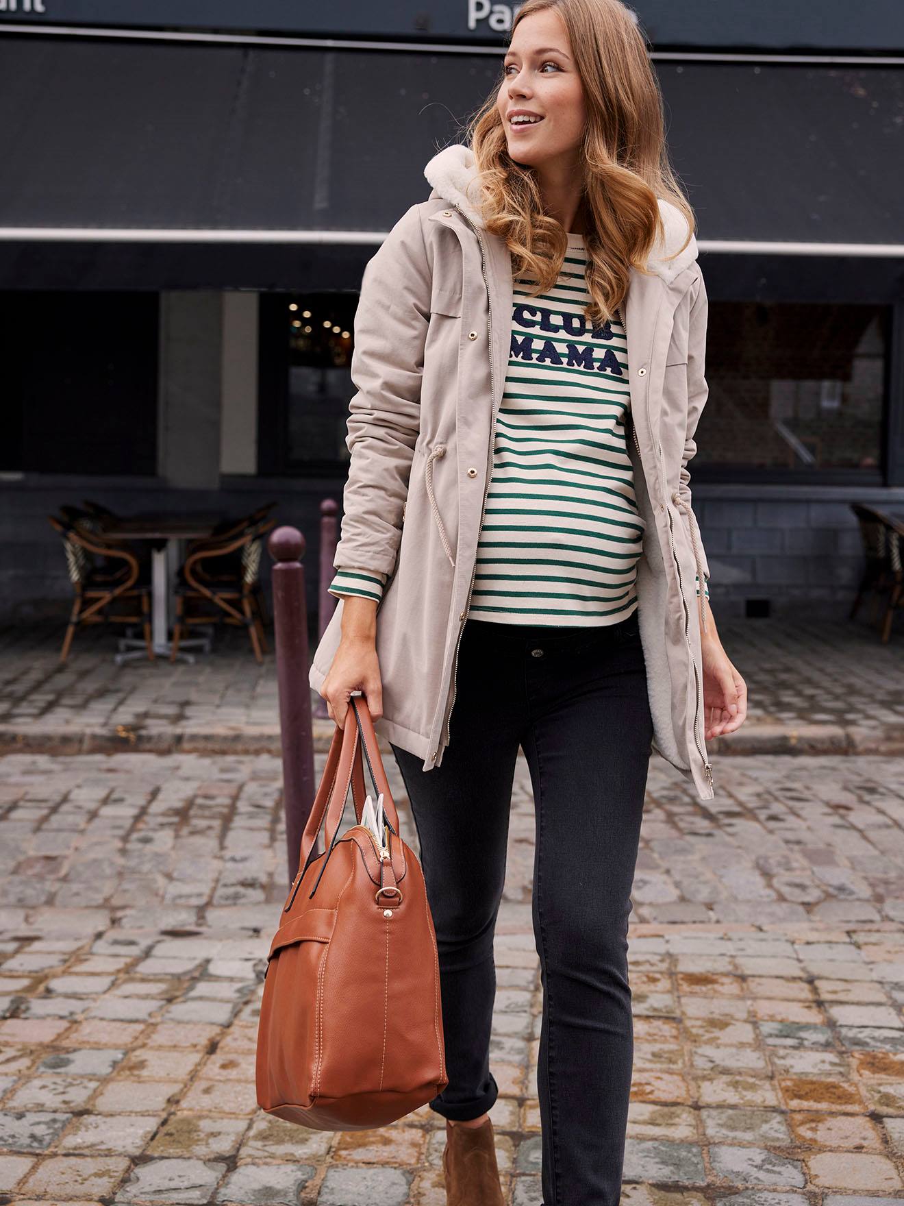 Parka évolutive grossesse et post-grossesse beige clair uni