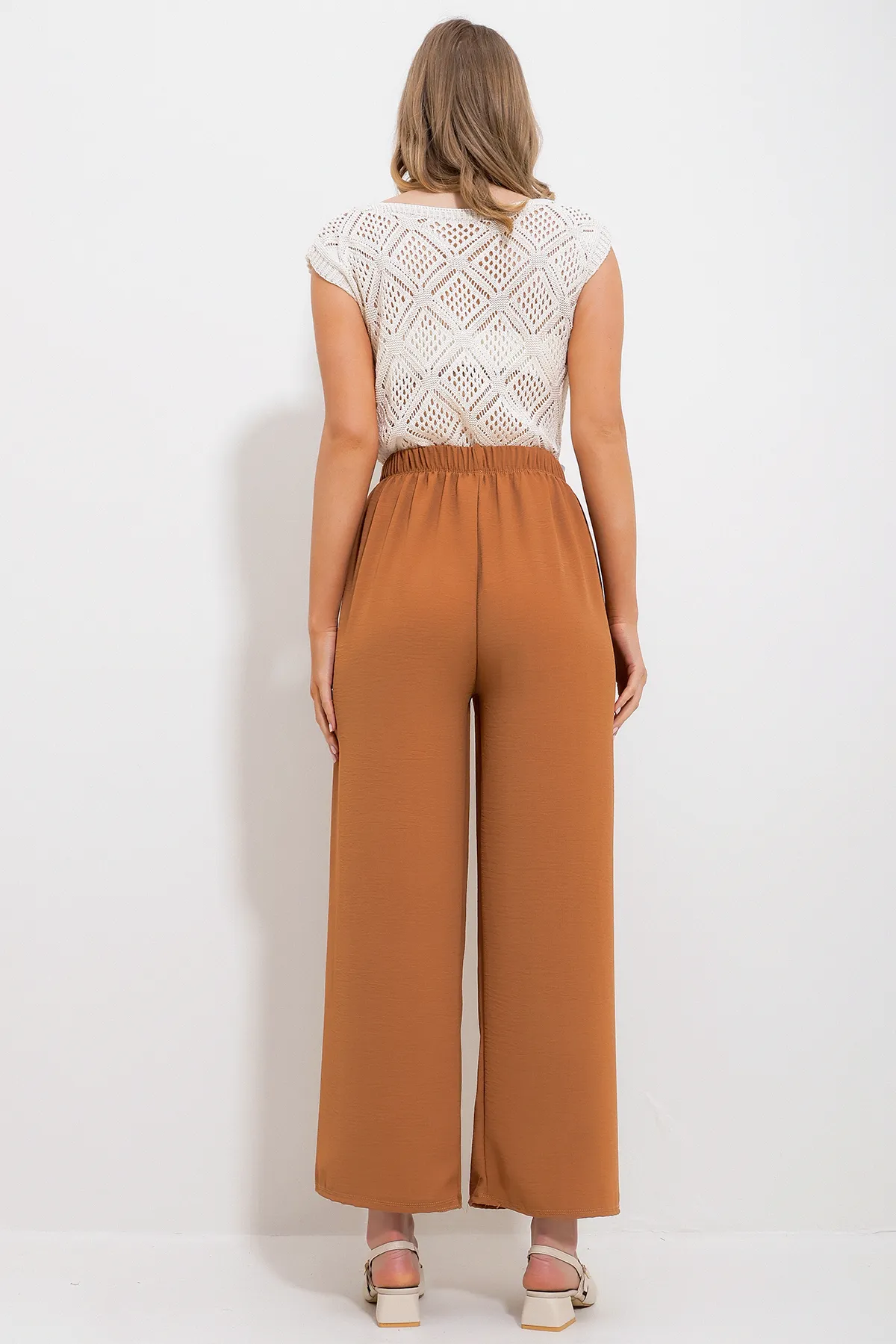 Trend Alaçatı Stili  Bequeme, präzise Aerobin-Hose für Damen in Hellbraun mit elastischem Bund, Alc-X6625