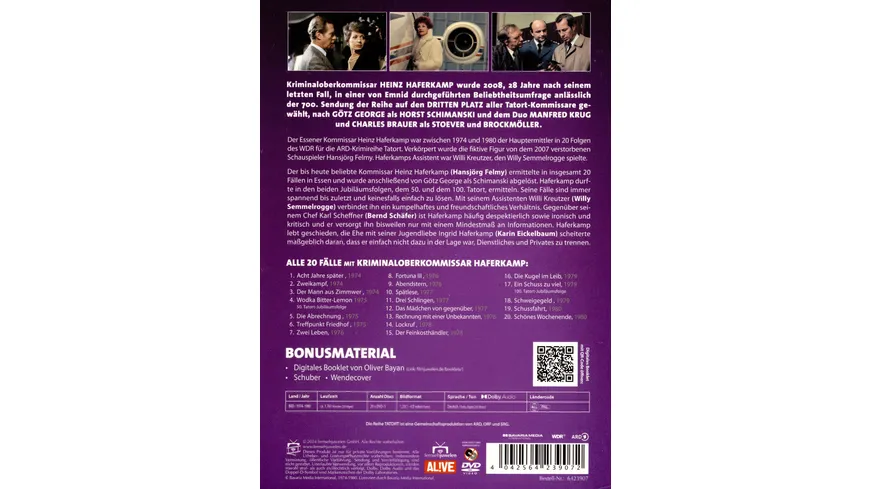Tatort Essen - 50 Jahre Kommissar Haferkamp - Jubiläums-Gesamtedition (Alle 20 Fälle mit Hansjörg Felmy)  [20 DVDs]