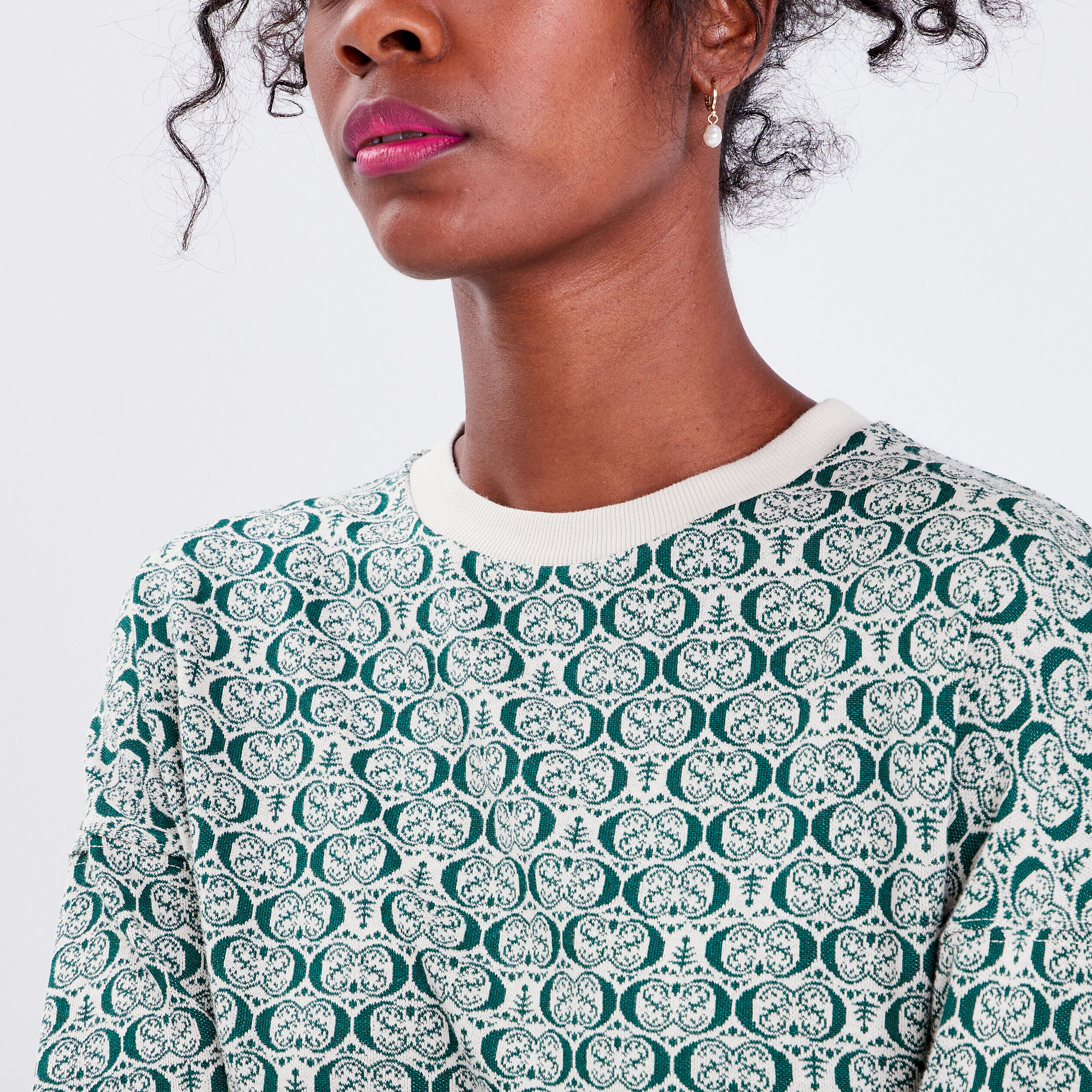 Sweat avec col rond vert foncé femme | Cache Cache