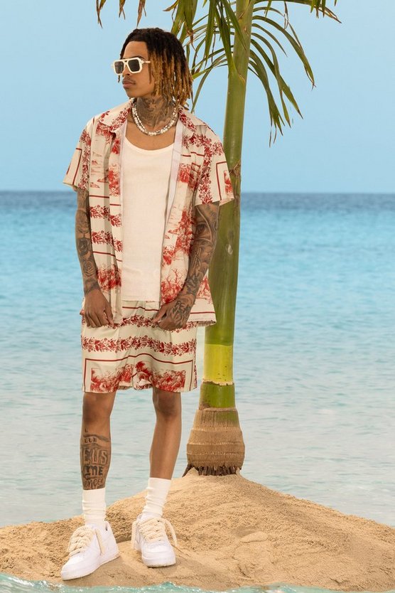 Kurzärmliges Satin-Hemd & Shorts