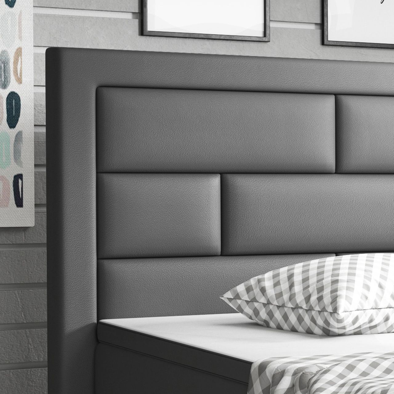 IHG Boxspringbett Nizza 180x200 cm Kunstleder Anthrazit