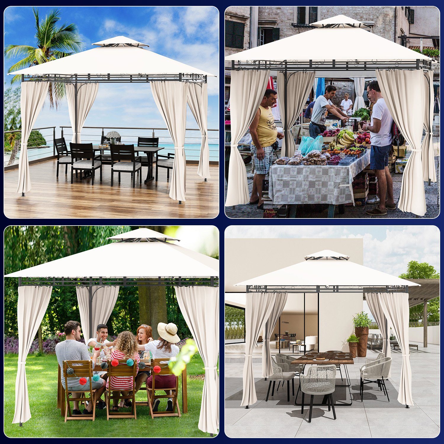 HOMALL Pavillon Gartenpavillon Partyzelt Wasserabweisender 3x3 m Mit und ohne Lichter