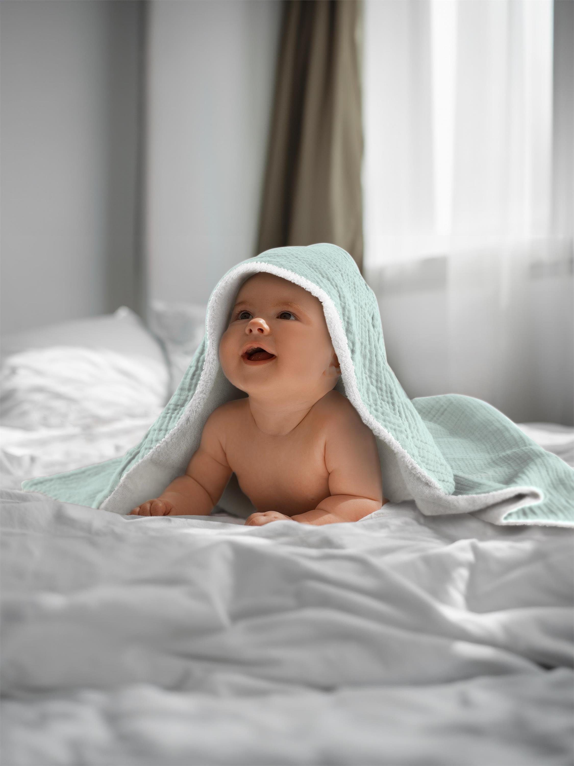 Aspero Kapuzenhandtuch 2x Baby Musselin Wickeltücher aus Bio-Baumwolle, Frottee, Baby Kapuzentücher aus weichem Material