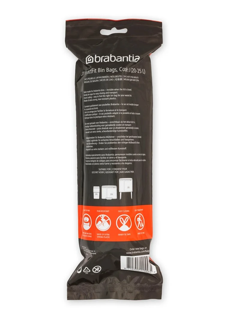 Sacchi per rifiuti Brabantia PerfectFit, codice J, 20-25 litri, confezione da 6 x 20