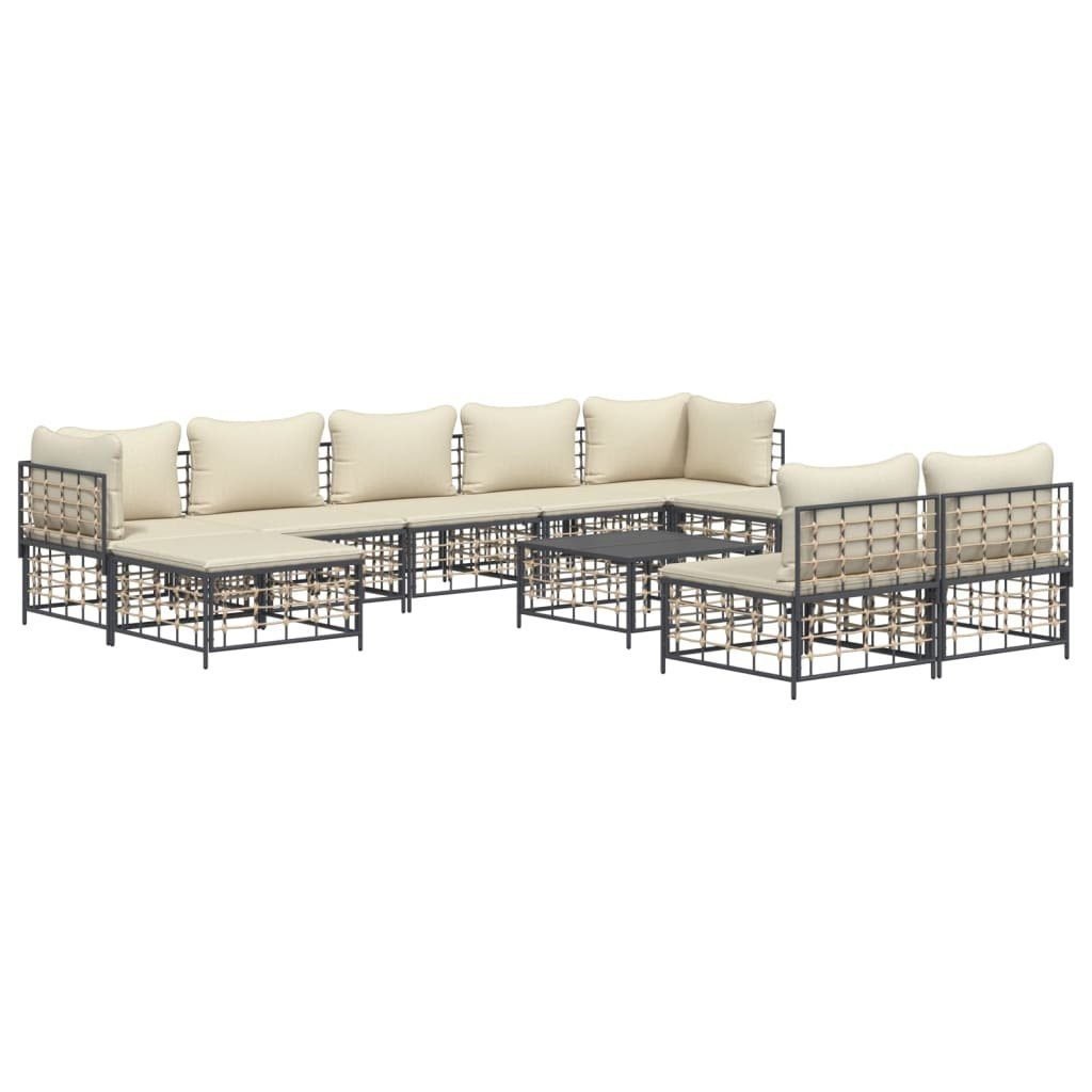 vidaXL Loungesofa 10-tlg. Garten-Lounge-Set mit Kissen Anthrazit Poly Rattan, 10 Teile