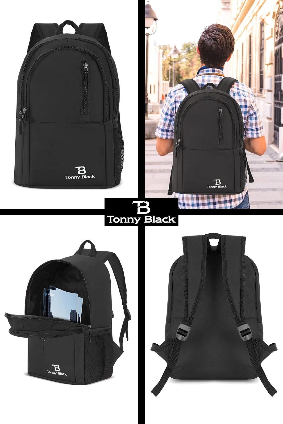 Tonny Black  Originaler, wasserdichter Unisex-Sportkurs-Laptop-Rucksack mit mehreren Fächern für Reisen und den täglichen Gebrauch