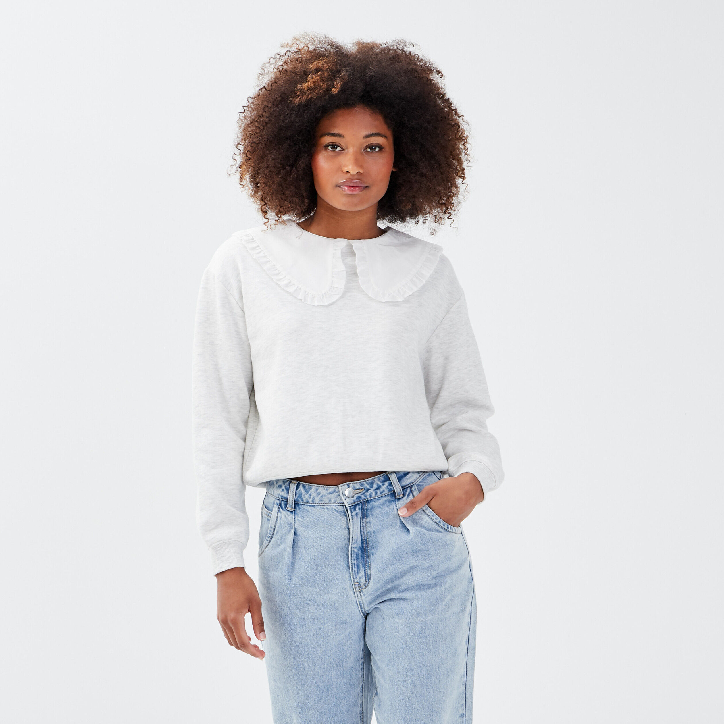 Sweat avec col claudine gris clair femme | Cache Cache
