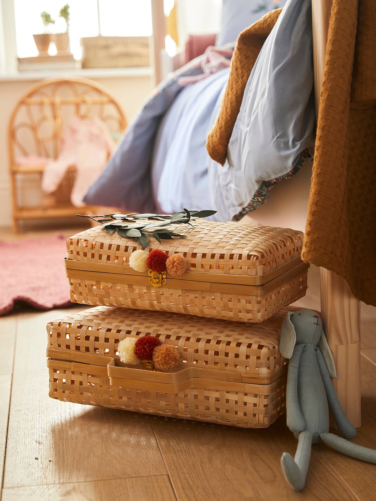 Vertbaudet Kinderzimmer 2er-Set Aufbewahrungskoffer aus Bambus - beige