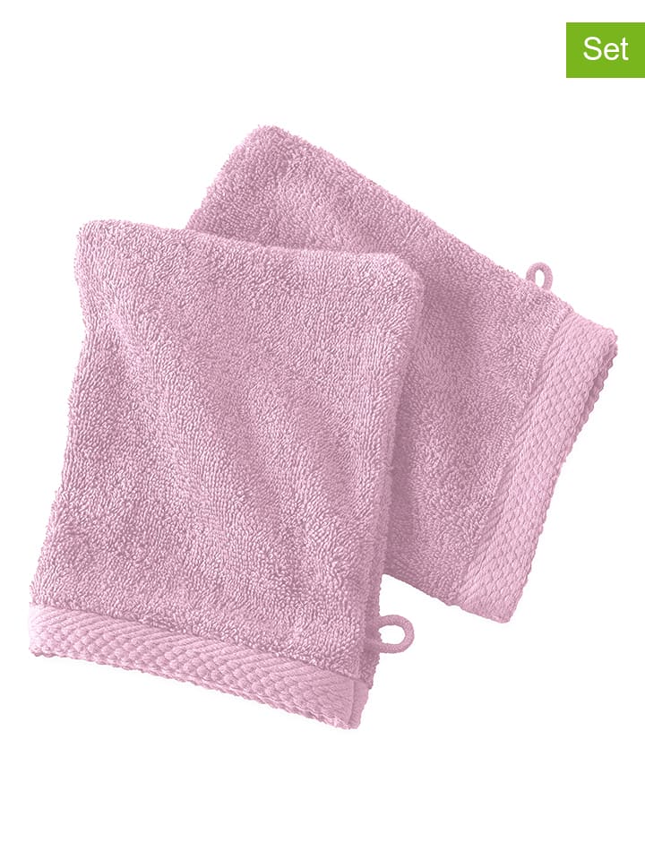 Soft by Perle de Coton 2er-Set: Waschhandschuhe ''Epo'' in Rosa günstig kaufen 16x21 cm