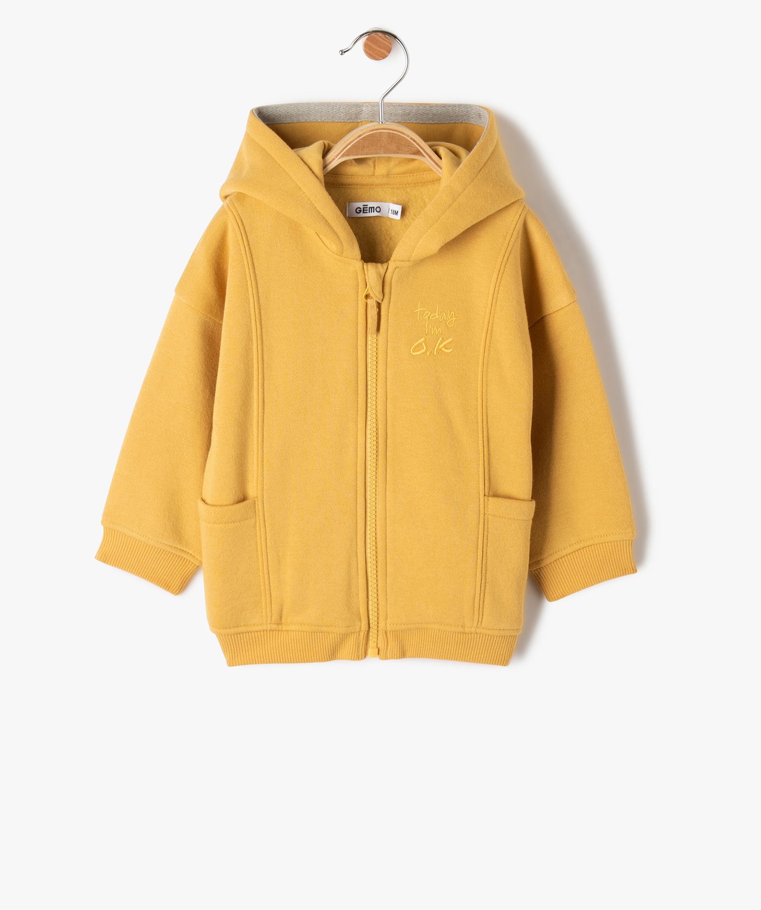 Sweat zippé molletonné à capuche bébé Garçon jaune | GEMO